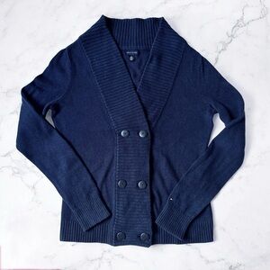 TOMMY HILFIGER Navy Blue Cardigan Sweater Nautical Coastal Knit 2011 Sz Medium